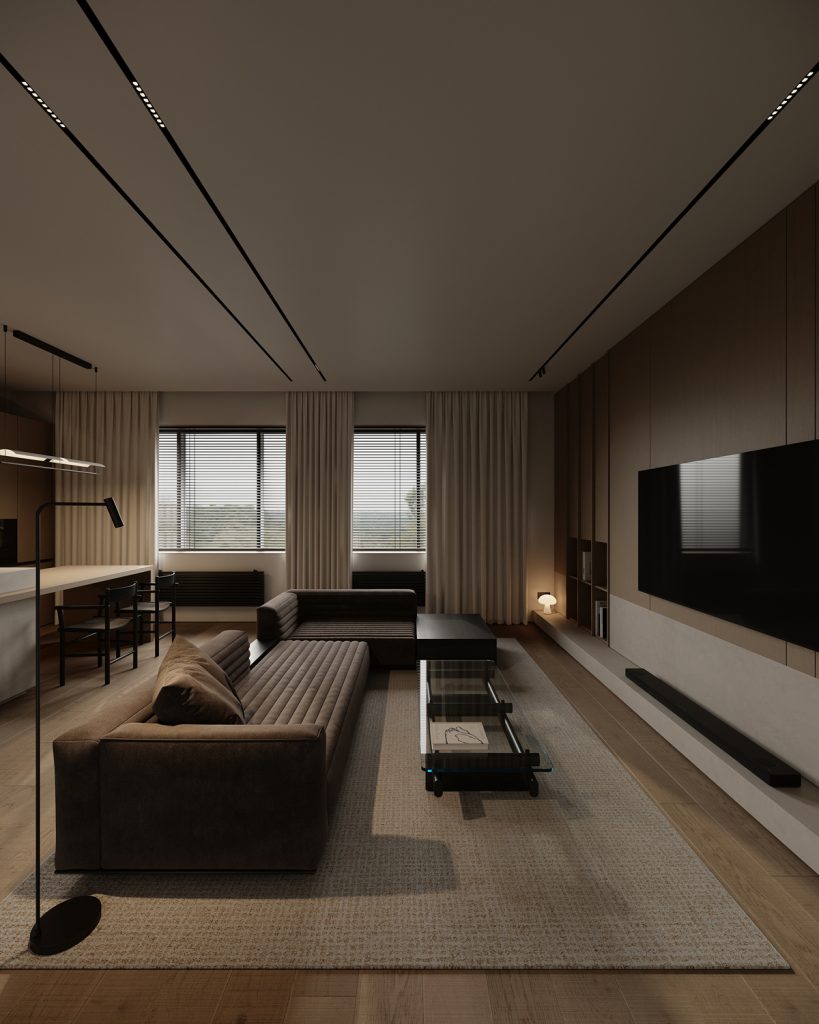 Apartment J — modern interior design project in Groningen, Netherlands, created by BIRO19. Contemporary living space defined by natural materials, warm tones, and minimalist elegance.