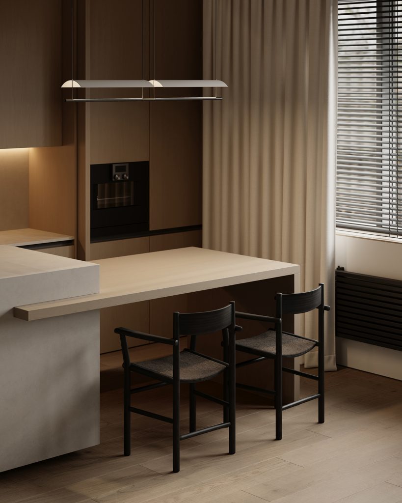 Apartment J — modern interior design project in Groningen, Netherlands, created by BIRO19. Contemporary living space defined by natural materials, warm tones, and minimalist elegance.