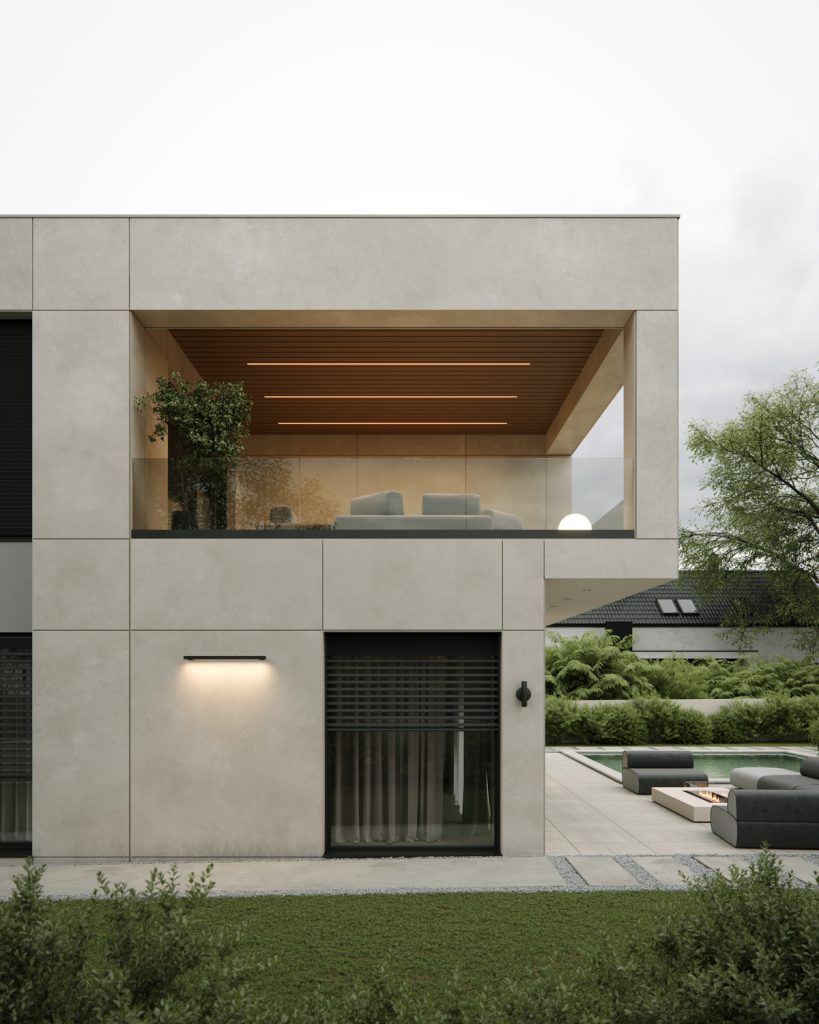 House J — modern luxury villa in Belgrade designed by BIRO19. Photorealistic 3D exterior render showcasing contemporary architecture and refined materials.