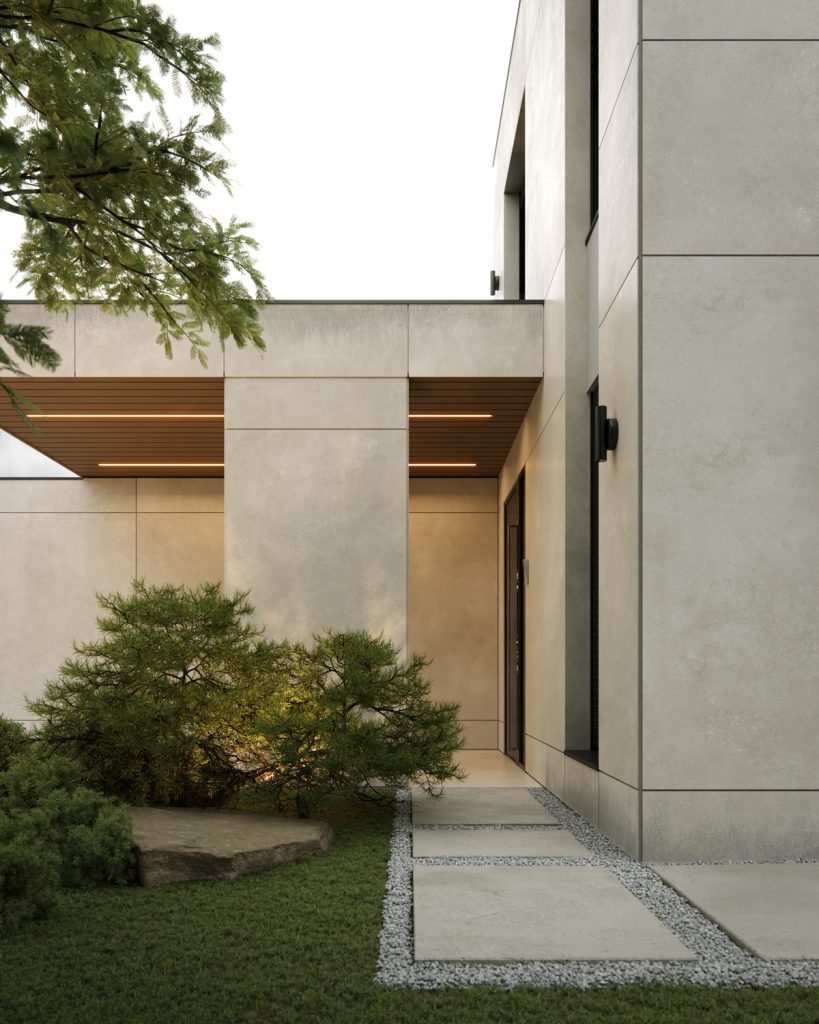 House J — modern luxury villa in Belgrade designed by BIRO19. Photorealistic 3D exterior render showcasing contemporary architecture and refined materials.