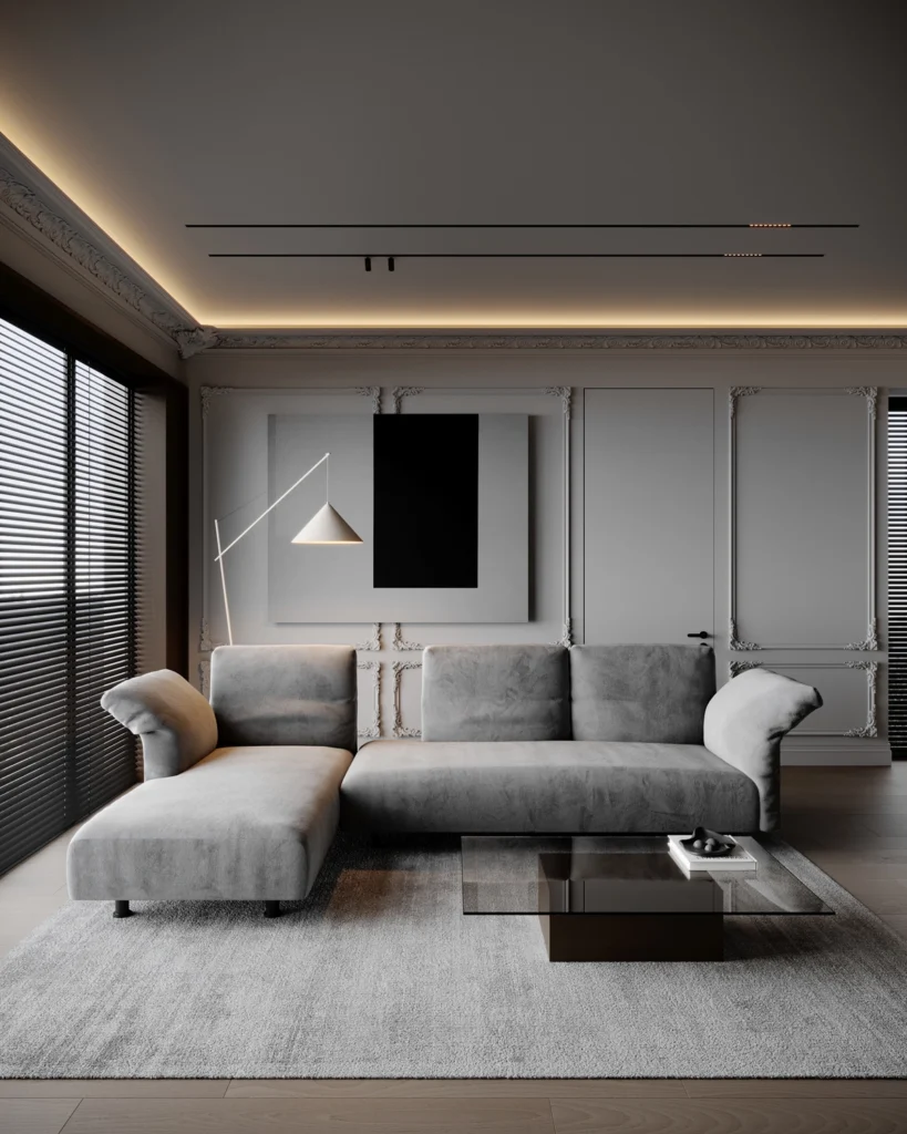 Apartment B interior design in Belgrade Serbia - modern minimalist spaces with refined materials and soft lighting