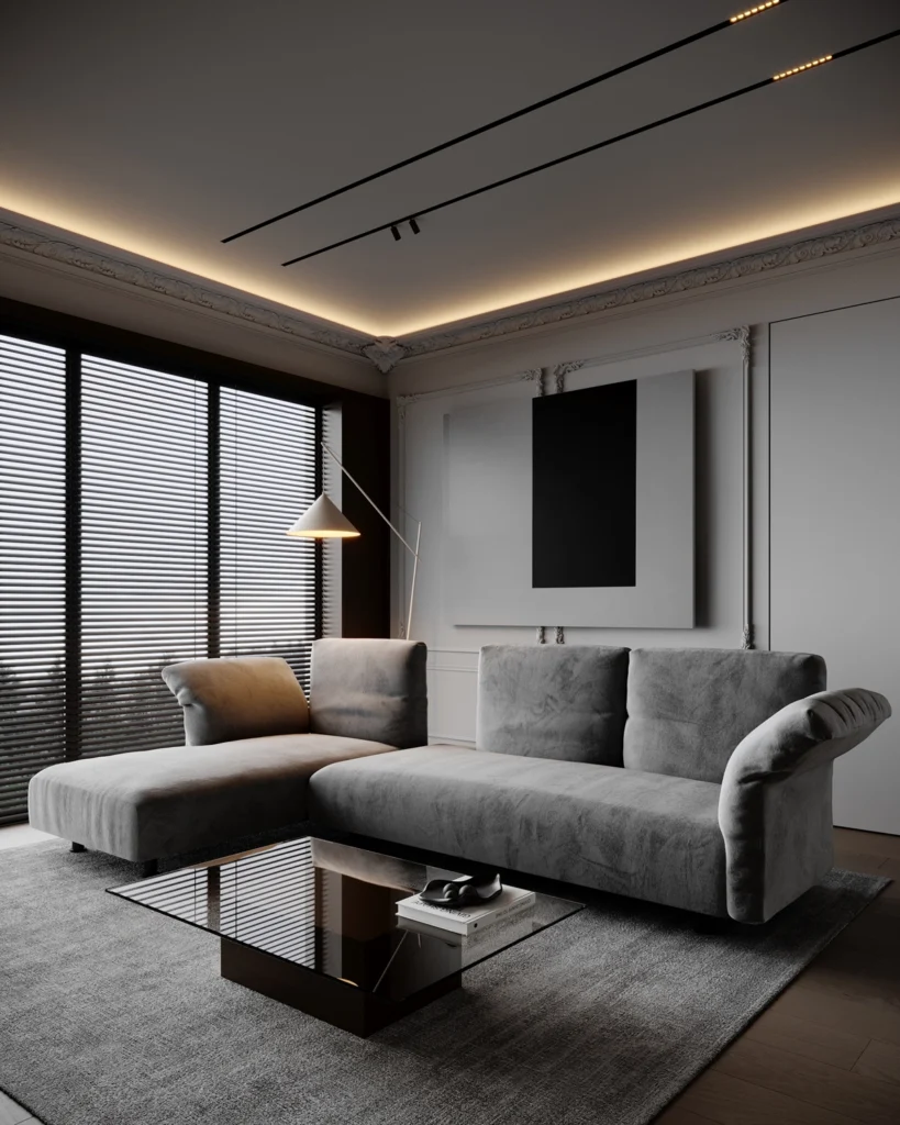 Apartment B interior design in Belgrade Serbia - modern minimalist spaces with refined materials and soft lighting
