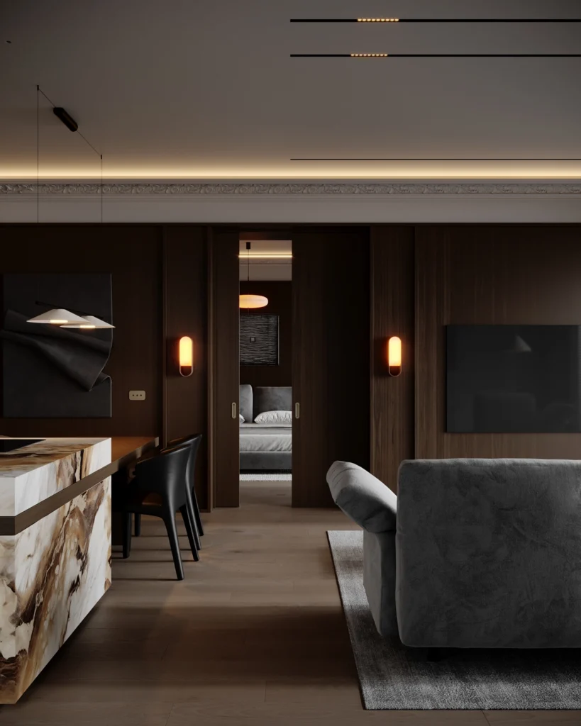 Apartment B interior design in Belgrade Serbia - modern minimalist spaces with refined materials and soft lighting