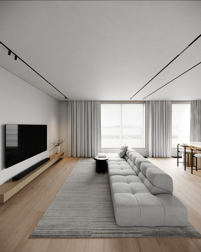 Apartment K — contemporary interior design project in Belgrade, Serbia, by BIRO19. Modern apartment defined by calm tones, natural textures, and refined spatial balance.