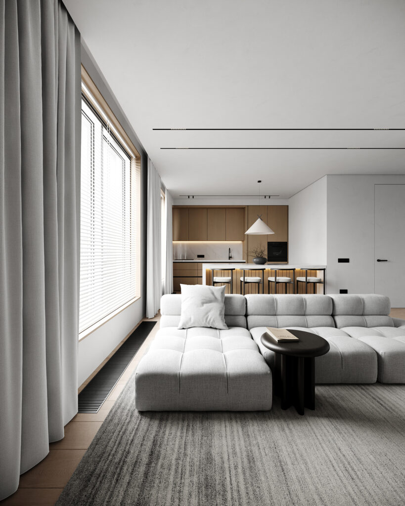 Apartment K — contemporary interior design project in Belgrade, Serbia, by BIRO19. Modern apartment defined by calm tones, natural textures, and refined spatial balance.