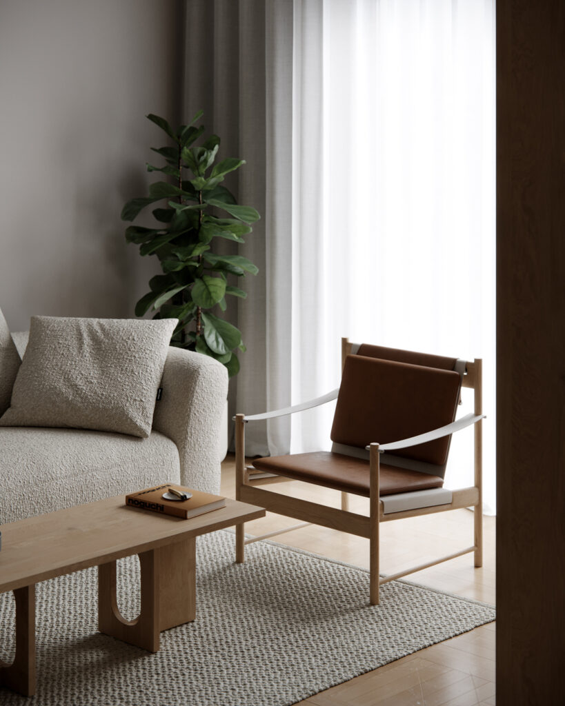 Interior design of Apartment V in Vrnjačka Banja, Serbia by BIRO19, featuring natural materials, warm tones and minimalist composition.