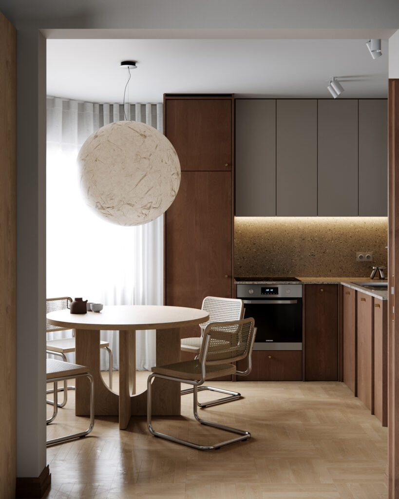 Interior design of Apartment V in Vrnjačka Banja, Serbia by BIRO19, featuring natural materials, warm tones and minimalist composition.