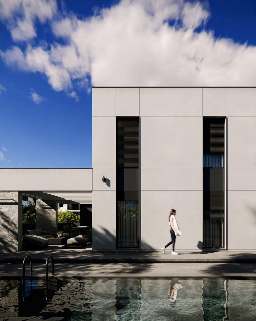 House O — modern house architecture project in Obrenovac, Serbia, created by BIRO19. Contemporary exterior defined by clean geometry, natural materials and harmonious proportions.