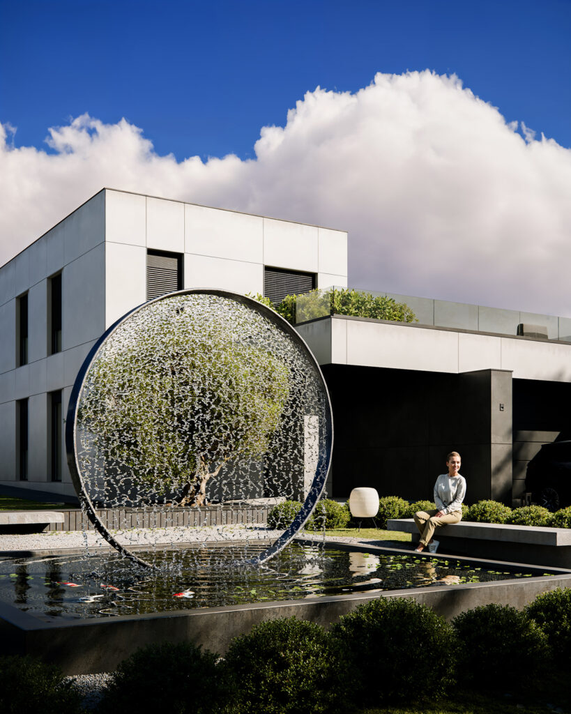House O — modern house architecture project in Obrenovac, Serbia, created by BIRO19. Contemporary exterior defined by clean geometry, natural materials and harmonious proportions.