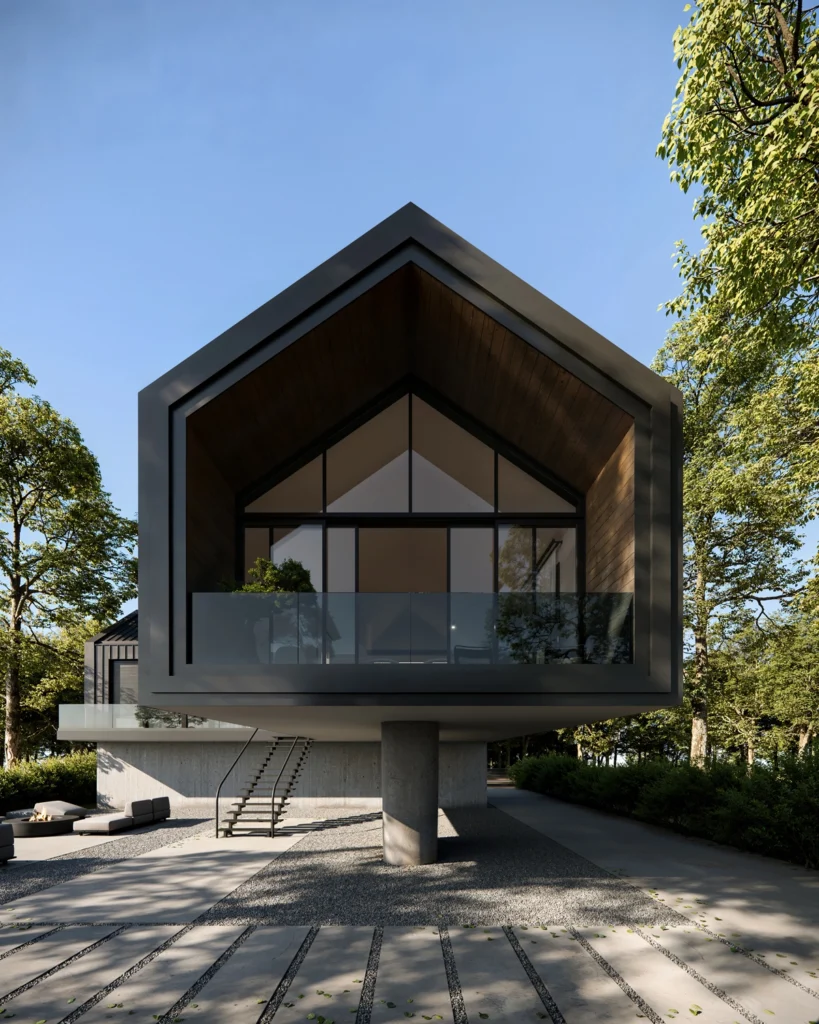 House on Stilts exterior view along the Danube riverside
