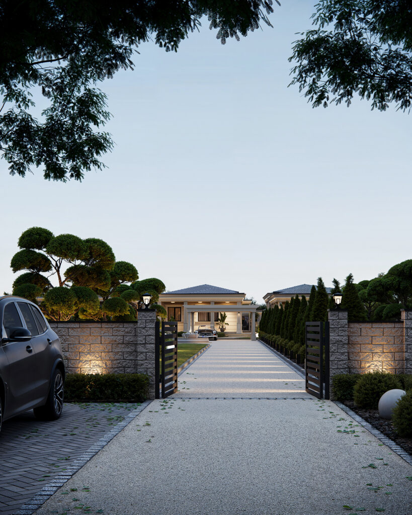 House S — contemporary residential architecture project in Surduk, Serbia. Modern home defined by clear geometry, natural materials, and seamless connection with the surrounding landscape.