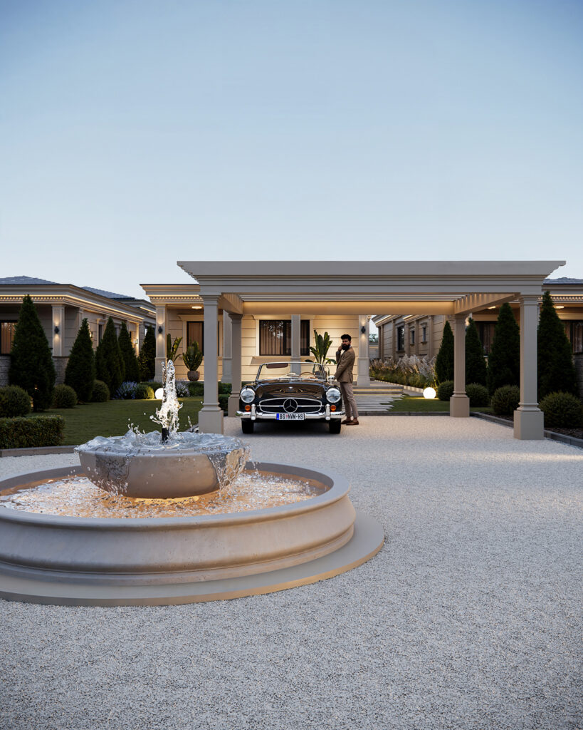 House S — contemporary residential architecture project in Surduk, Serbia. Modern home defined by clear geometry, natural materials, and seamless connection with the surrounding landscape.