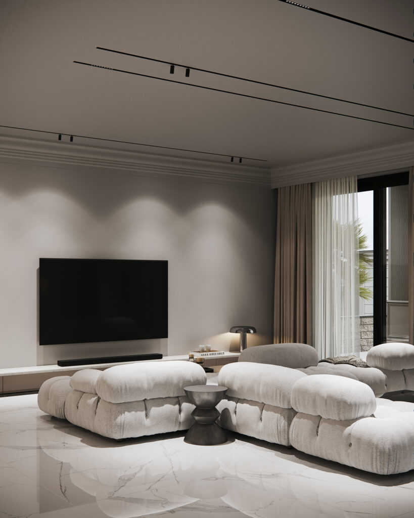 House S — contemporary interior project in Surduk, Serbia. Warm tones, natural finishes, and minimal forms create a calm and balanced atmosphere.