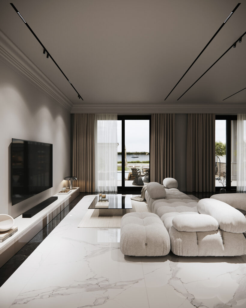 House S — contemporary interior project in Surduk, Serbia. Warm tones, natural finishes, and minimal forms create a calm and balanced atmosphere.