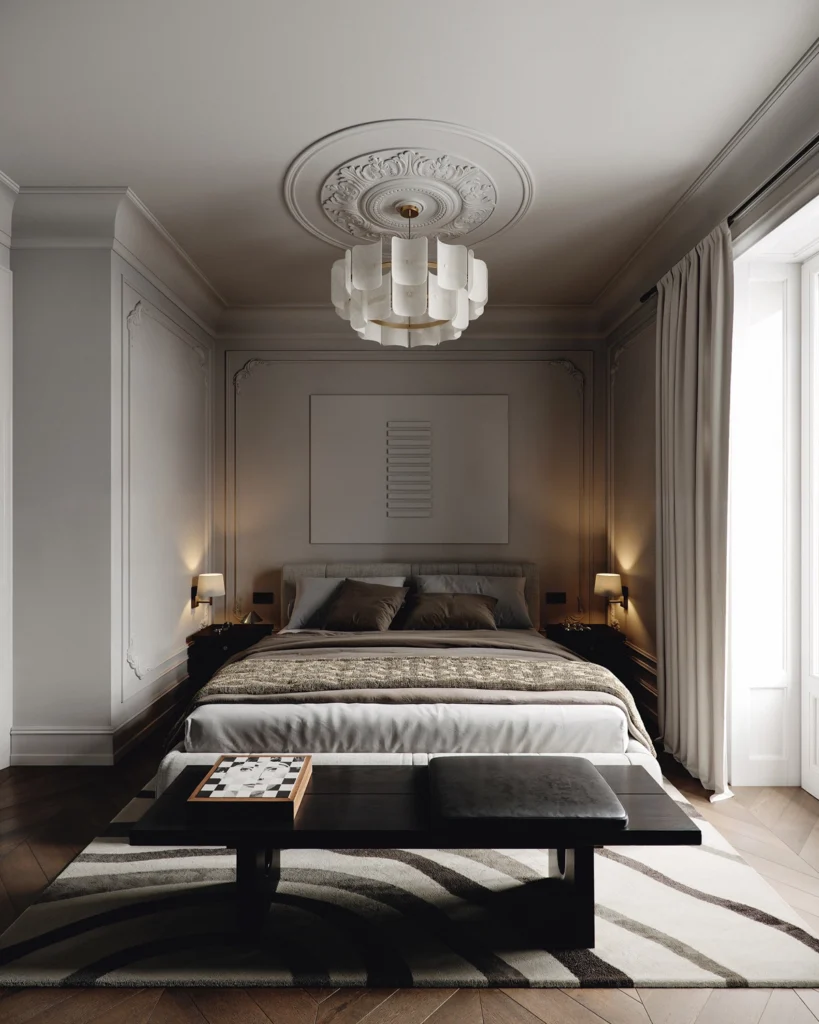 Luxury apartment renovation in Vienna, blending historic classicism with modern design aesthetics.