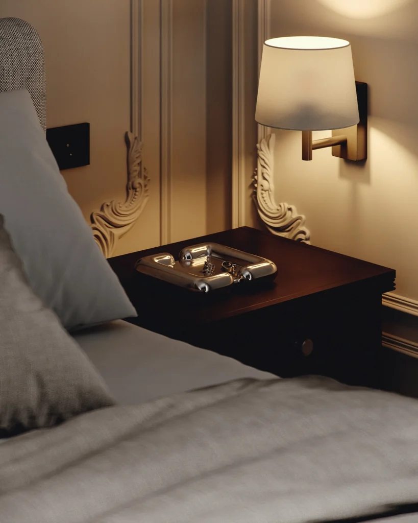 Luxury apartment renovation in Vienna, blending historic classicism with modern design aesthetics.