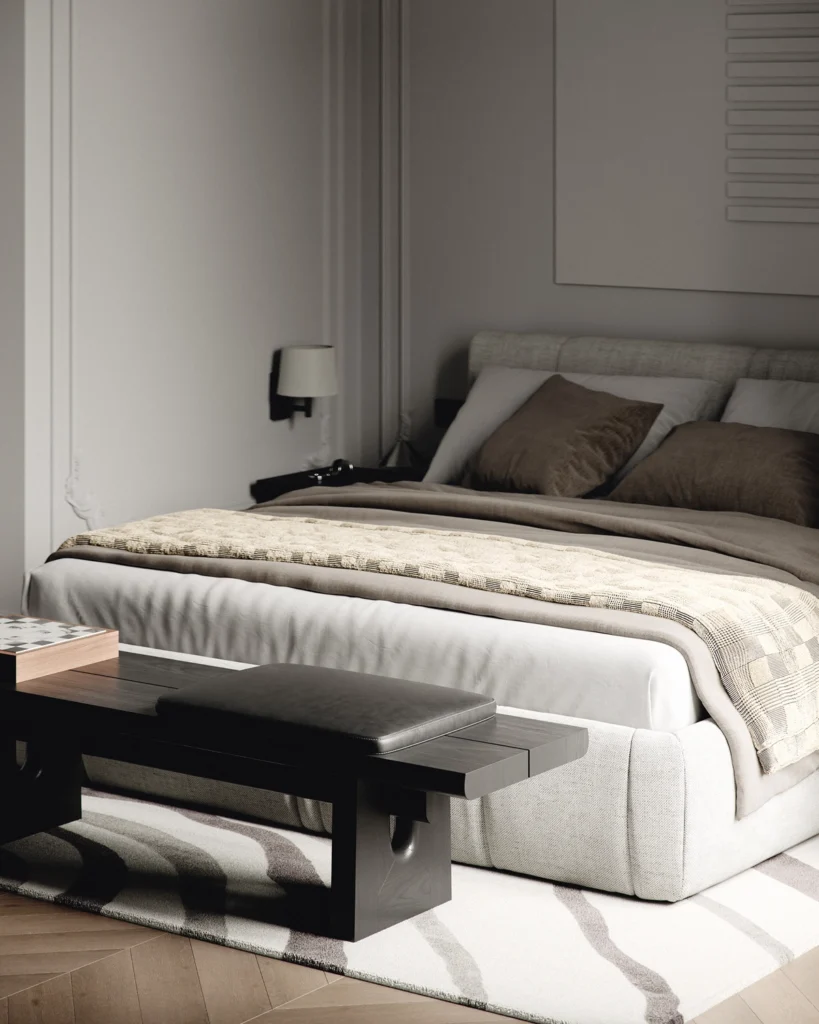 Luxury apartment renovation in Vienna, blending historic classicism with modern design aesthetics.